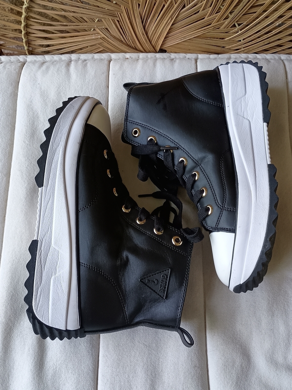 GUESS Women's Black High-Top Sneakers with White Toe Cap_9